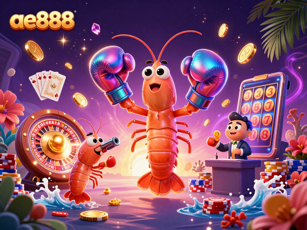 Experience thrilling gaming action at ae888 with vibrant slots and casino elements in a dynamic scene.